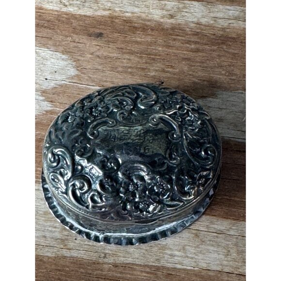 Antique Jewelry - Antique Ornate Silver Hinged Trinket Box With Floral & Scrollwork Design